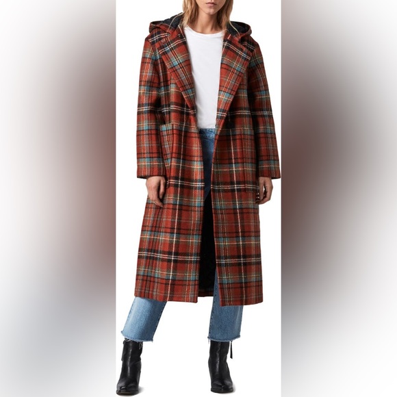 All Saints Jackets & Blazers - ❤️❤️❤️ AllSaints Ebony Wool Check Coat, Orange/Black, size 8 US ❤️❤️❤️